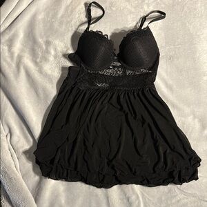 Source Unknown Black Lace Chemise with Sheer Mesh